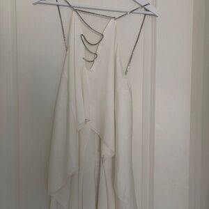 STUNNING! WHITE SATIN AND RHINESTONE FLOWING TOP (S)